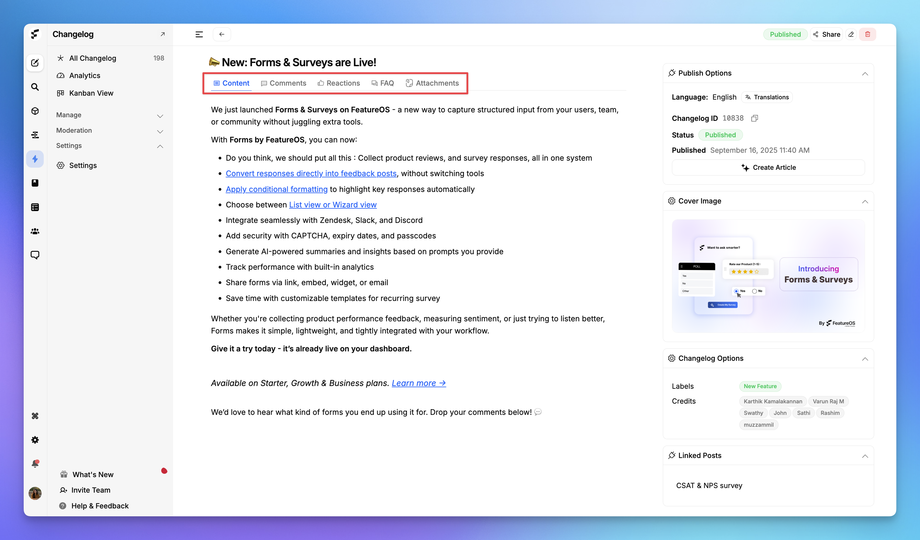 User Engagement Feature in Changelog and Release Note - FeatureOS