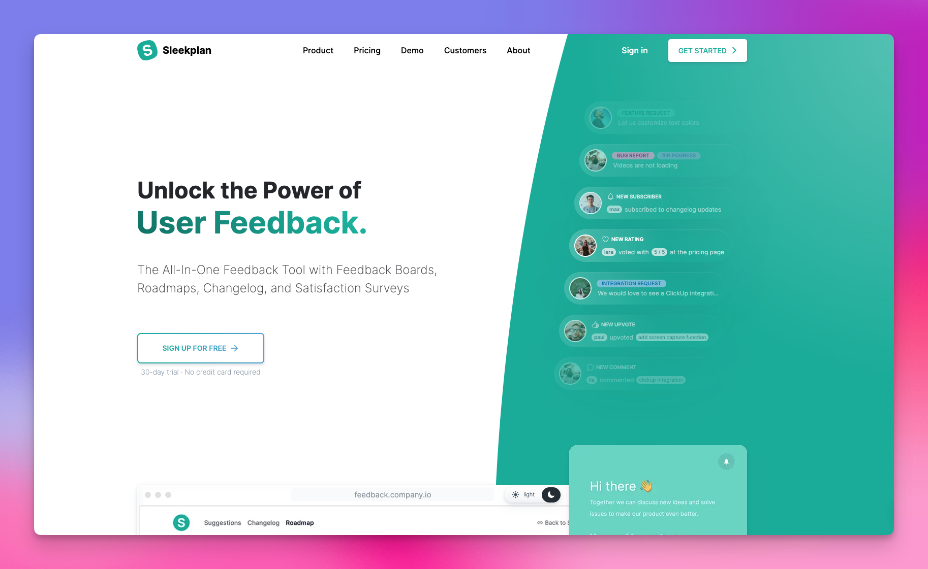 Sleekplan - For free feedback collection and management