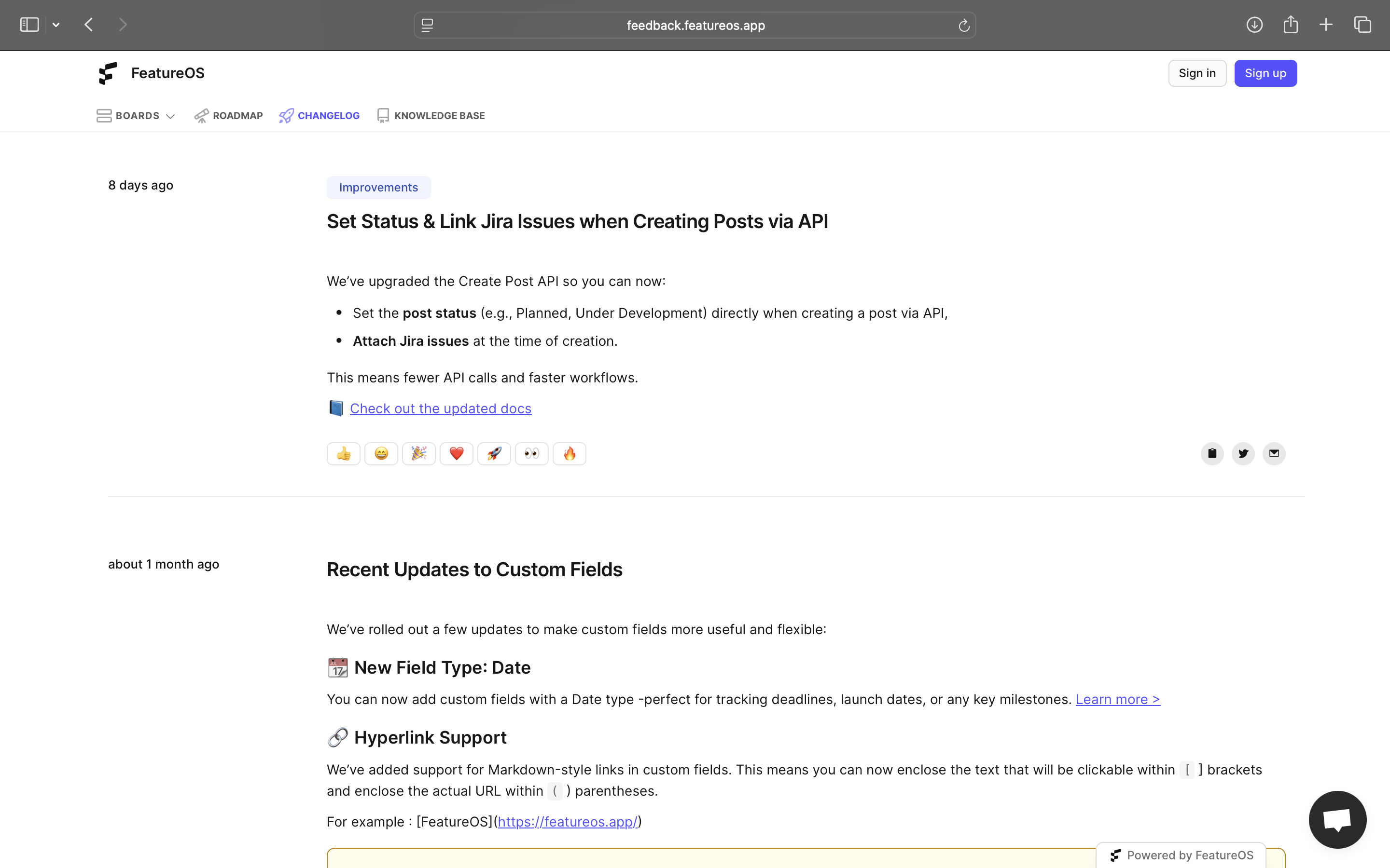 FeatureOS release notes interface showing AI-powered changelog creation, in-app announcements, and real-time feedback tools designed for fast-moving product teams.