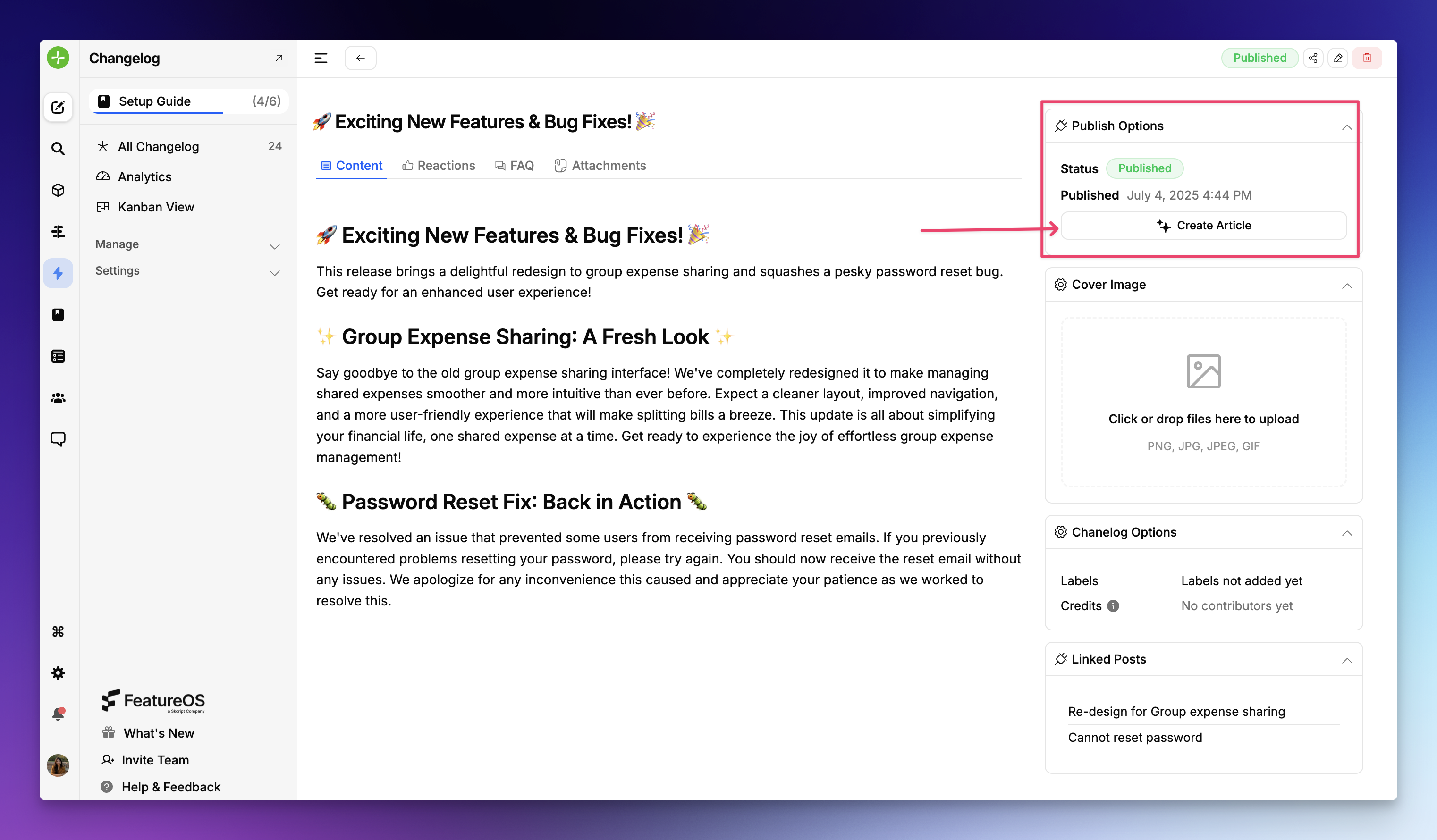 Generate Knowledge Base Articles out of released Changelog by FeatureOS