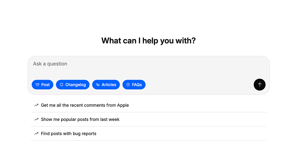 Natural language search interface returning relevant feedback results.